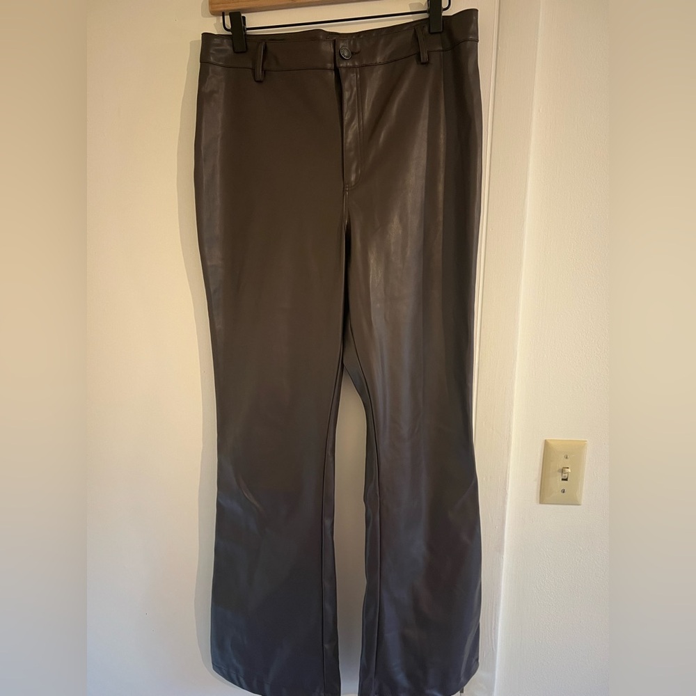 Motel Rocks Chocolate Faux Leather Wide Leg Pants